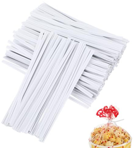 Mabor 1000pcs Bag Twist Ties, White Bread Ties,Reusable Environmentally Friendly Kraft Paper & Iron Wire Inside,Plastic Ties,Twisted Ties,Cake Bags Ties,Bread,Candy,Gift Kitchen Home