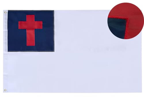 ROTERDON Christliche Flagge, 1,8 x 3 m, strapazierfähig, 210D Premium-Polyester, lebendige Farben und lichtbeständig, bestickte genähte Streifen, Christentum, Kreuz, Kirche, Jesus, Glaube, Flagge mit