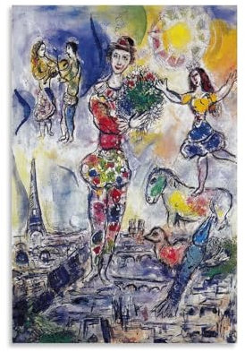 JUYOZ Marc Chagall Malerwerke auf dem Dach von Paris, coole Kunstwerke, Gemälde, Wandkunst, Leinwanddrucke, hängendes Bild, Heimdekoration, Geschenkidee, 50 x 75 cm