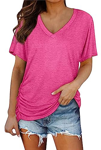 Party Top Damen Kurze Ärmel, V-Ausschnitt, einfarbig, weich, locker sitzend, Sommer-T-Shirts für Damen Pullover Locker Damen (Q, M)