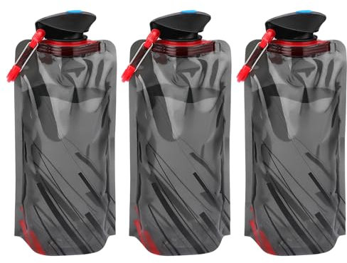 LEMONSTONE Faltbare Trinkflasche, 3 Stück 700ML Wiederverwendbare Trinkflasche Faltbar, BPA-Freie Wasserflasche mit Clip, Trinkflaschen Faltbar, Wasserflasche für Wandern, Abenteuer, Reisen, Schwarz