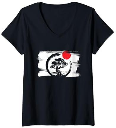 Mujer Japón Vacaciones Gadgets Viaje Must Haves Bonsai Souvenir Camiseta Cuello V