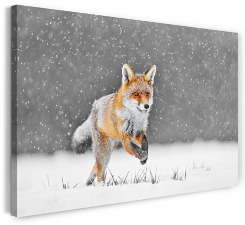 Leinwandbild (120x80cm) Fuchs im Winter, Tier Fotografie, Schnee Landschaft, echter Holz-Keilrahmen inkl. Aufhänger, handgefertigt in Deutschland