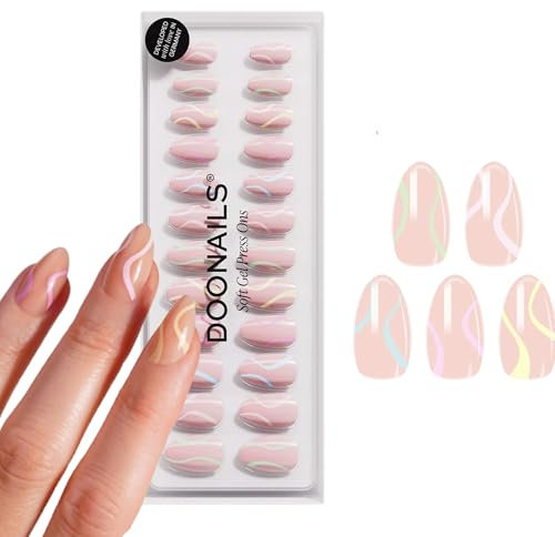 DOONAILS Soft Gel Press On Nails 30er Set Pastel Swirl Short Almond Form Beige Nägel zum Aufkleben Full Cover in Salonqualität Fake nails soft gel Short Natürliches & angenehmes Tragegefühl