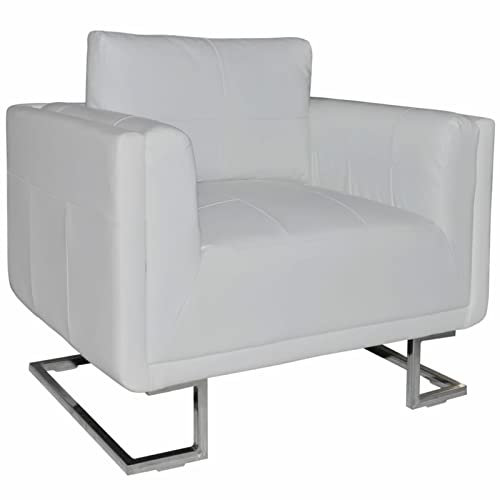 ZEYUAN Würfel-Sessel mit verchromten Füßen Weiß Kunstleder, Relaxsessel, Fernsehsessel, Kinosessel, Gaming Couch - 241005