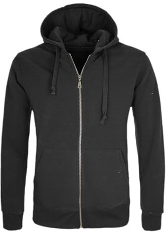 VEQUÈ Felpa Uomo Sportiva con Cappuccio Tinta Unita Caldo Cotone Felpato Maglione Invernale Cerniera Intera Tasche Laterali (IT, Testo, M, Regular, Regular, Nero)