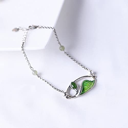 UDJKSHAL Armband for Damen aus Sterlingsilber, Damenarmband aus 925er Sterlingsilber, Vintage-Lotusblatt-Armband, handgeschnitztes Armband, Damen-Silberschmuck