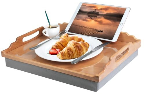 DRELIFAM Lap Desk with Cushion,Wooden Bed Tray Table for Eating,Lap Tray in Recliner,Breakfast Tray,TV Dinner Bed Food Trays (Beech Wood)