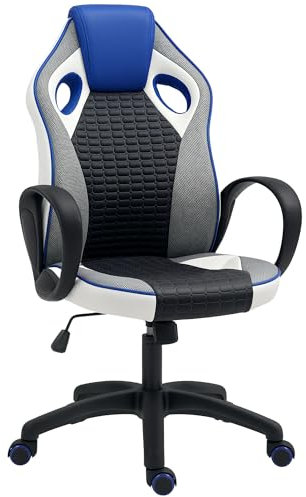 HOMCOM Silla Gaming Tapizada en PU y Malla Silla Gamer Giratoria con Función de Basculante Altura Ajustable para Hogar Oficina Estudio Multicolor