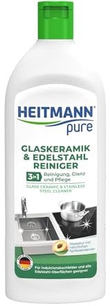 HEITMANN pure Glaskeramik- und Edelstahl Reiniger | 3-in-1 | Reinigung, Glanz und Pflege | 250 ml