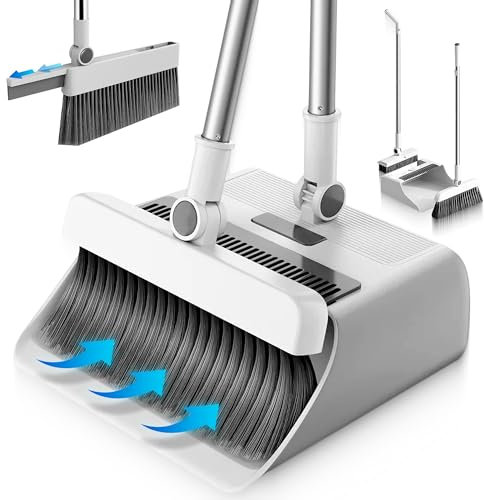 JUPPLIES Escoba Recogedor Plegable 3 en 1 con Cepillo Extraíble y Limpiacristales Oculto - Mango Telescópico de 126 cm y Rotación de 180º - Diseño Ahorra Espacio para Limpieza del Hogar Oficina