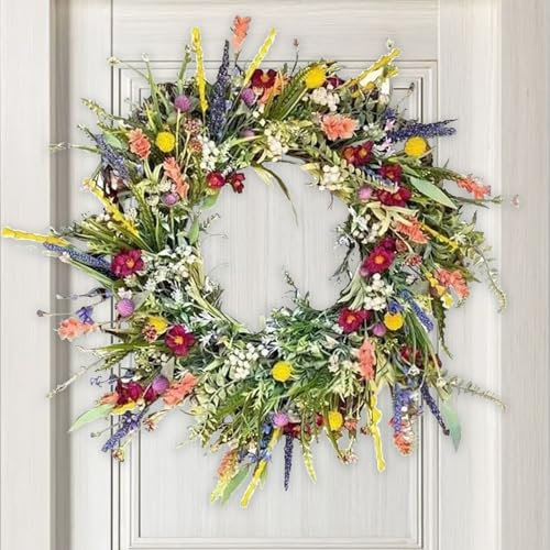 Türkranz Kranz Deko,Türkranz Frühling,Dekorative Mehrzweck-Girlande,Frühling Sommer Wildblume Kranz,Künstlicher Wildblumen Frühlingsdeko,für Außenbereich Wand Hochzeit