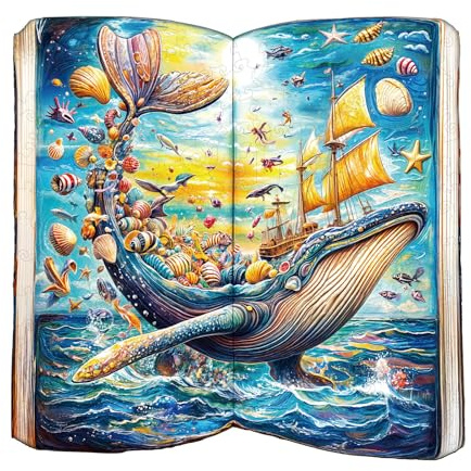 WOODBESTS Holzpuzzle Erwachsene, Whale im Buch Holzpuzzle, Unregelmäßige einzigartige Puzzle, Schöne Geschenke für Puzzle-Liebhaber (34 * 33.1cm 300 Stück)