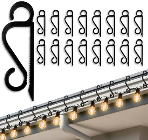Isisyu Dachrinnenhaken für Lichterketten, 60 Stück Rutschfeste Weihnacht Licht Clips mit Wiederverwendbar, Wetterfest, Kunststoff Halterung Haken für Weihnachtsbeleuchtung, Lichtvorhang