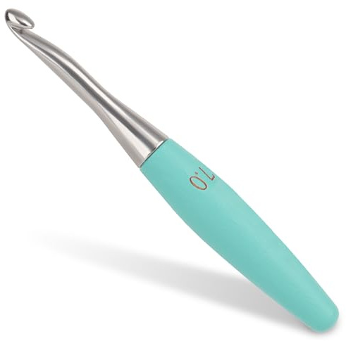 Coopay 7mm Crochet Hook, Stainless Steel Crochet Hooks with Wood Grips | Ergonomic Beech Wood Grips for Arthritis, Smooth Hand-Polished Stainless Steel Hook, Metal Crochet Needles for Beginners