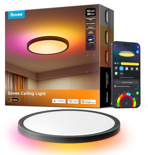 Govee Deckenlampe RGBIC 24W, 2400lm Smart LED Deckenleuchte Dimmbar, Ø30cm | 2700K–6500K, 16 Mio. DIY-Farben, 71+ Szenen, Matter/Alexa/Google, Einfache Installation, Wohnzimmer Schlafzimmer, Schwarz