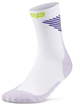 CEP RUN EDT VERTICAL MID CUT LAUFSOCKEN HERREN – Atmungsaktive Kompressionssocken Herren für Training & Lauf – Leistungsstarke leichte Sportsocken – White/Liliac&Lime