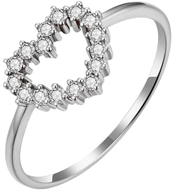 Wycian Verlobungsring Diamant Echt Eheringe Weissgold 14 Karat Elegantes Hohles Herz mit Rundem Diamanten 0,19 CT Größe 60 (19.1) Massiv, Nicht Plattiert Mode für Damen Weihnachten Schmuck