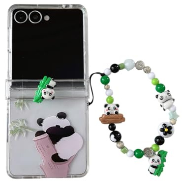 eglixu Schutzhülle für Samsung Galaxy Z Flip 7 (Version 2025), Cartoon-Blume, Bambus-Panda-Muster, ultradünne Handyhülle für Z Flip 7, mit Handgelenkkette, Bambus, Bambus, Braun