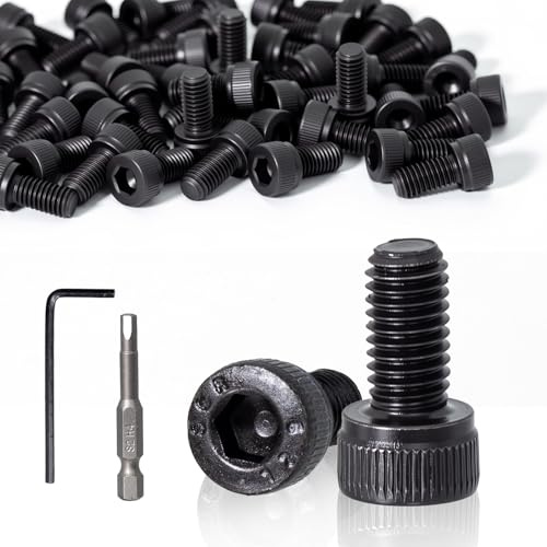 KINETOX 50 Pièces Vis à Six Pans Creux M5x10 mm Vis Cylindriques à Six Pans Creux Boulons DIN 912 Vis Noires en Acier au Carbone Entièrement Filetées pour Machines CNC Véhicules Meubles Bricolage