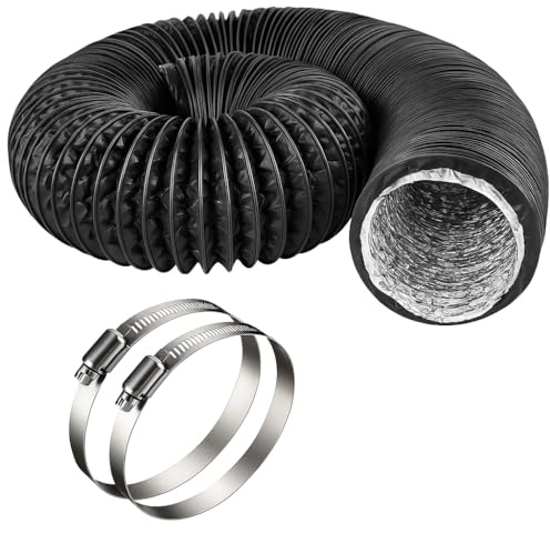 Abluftschlauch 100mm Flexrohr – Aluminium abluftschlauch 4 Zoll x 2,5m mit 2 Edelstahl Schellen – Standheizung Zubehör für Hitzeschutz Auspuff & Abluftrohr für Lüftungsrohr 100mm