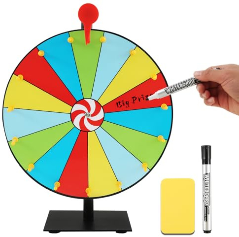 cupeohome Glücksrad zum Drehen, 30cm gluecksrad gluecksrad,15 Slots Glücksrad zum Selbstgestalten, mit Markeund und Radiergummi, für Gewinnspiele, Wortspiele, Partys