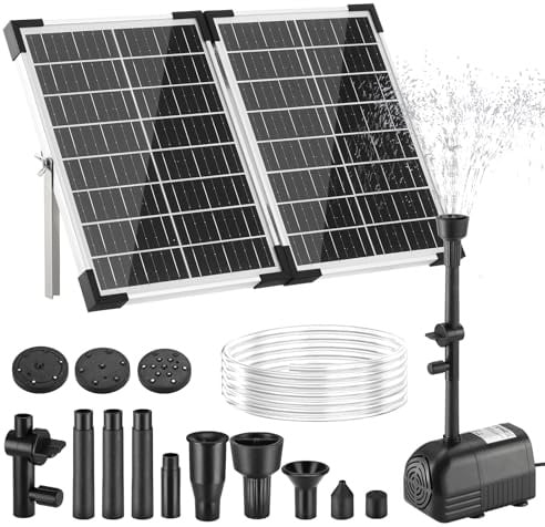 Clevich 25W Fontana Solare da Giardino Esterno, 260 L/H,Massima 200 cm,Vetro 100% con Motore Senza Spazzole,4+4 Ugelli e 2 Cartucce Filtranti, Cavo 5m,Adatto per Stagni Medi,Giochi d’Acqua da Giardino