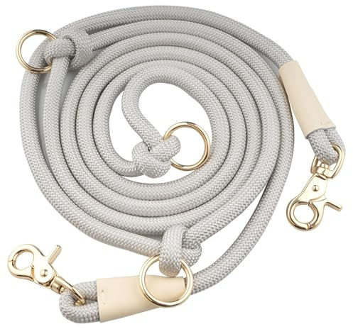 8.5 ft Nylon Rope Hands Free Dog Leash for Running Small Medium Large Dogs, Waist Leash for Dog Walking, Adjustable Crossbody Shoulder Lead (Light Grey, 8.5FT x 10mm)