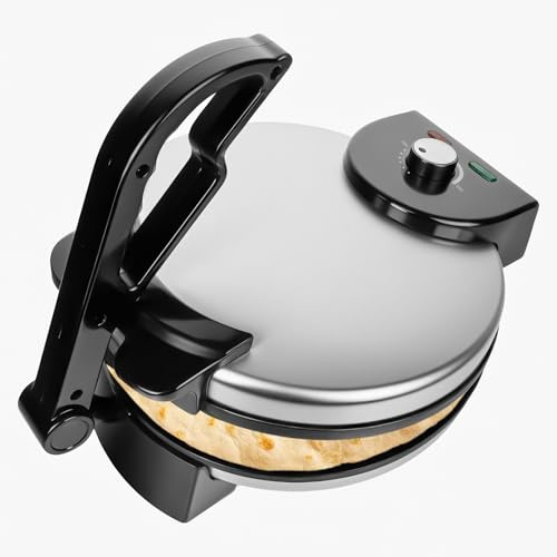 Máquina compacta Roti de 10 pulgadas, omelette eléctrica con calentador Roti gratuito y mango cómodo, prensa de omelette eléctrica para hacer Roti, Chapati, omelette, Tortillera AC 110 V, 50/60 Hz