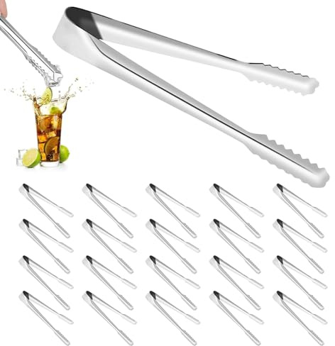 20 Stück Edelstahl Eiszange, 15.5cm Servierzange Süßigkeiten Eiswürfelzange Zuckerzange Küchenzange Salatzange Gebäckzange Candy Bar Clip für Hochzeit Büfett Party Candy Bar