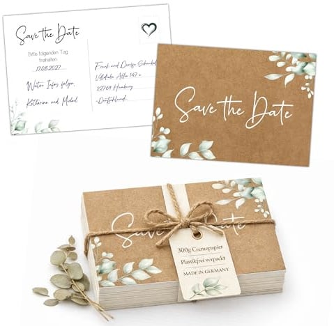 Save the Date Karten Hochzeit & Event | 40 Premium Einladungskarten Set DIN A6 - Edles 300g Cremepapier mit Natur Design | Postkarten zum Beschreiben für Geburtstag, Taufe & Jubiläum - Made in Germany