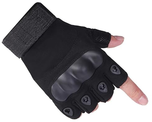 A.C.I.L. Half Finger Protective Riding Gloves with Knuckle Guard – Breathable Anti-Slip Gloves for Cycling, Motorcycle, Climbing, Hiking & Outdoor Sports (Black, XL)