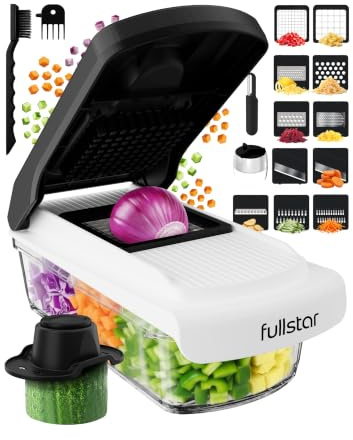 Fullstar Pro Core - Vegetable Chopper & Mandoline Slicer - 14 Blades | Veg, Salad & Onion Dicer - Veggie Julienne Cutter, Cheese Grater - Quick & Easy Meal Prep Kitchen Gadgets (14-in-1, White)