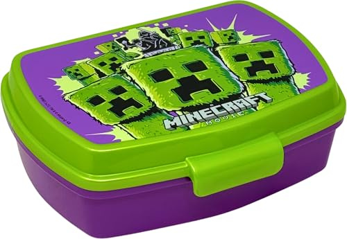 Boîte à Goûter Enfant Garçon pour fan de Minecraft 17x14 cm - Lunch Box Snack École Maternelle et Primaire (3-8 Ans) - Boîte à Repas Plastique Sans BPA avec Fermeture Facile
