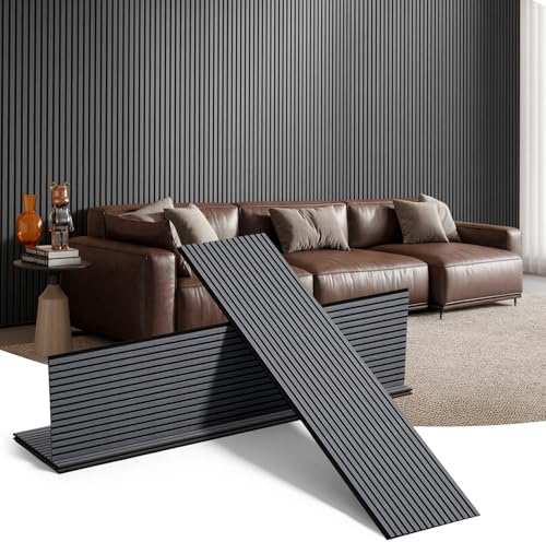 INMOZATA 4 Pack Wooden Acoustic Wall Panels,240x60cm,Black-B | Sound Absorbing Wooden Slatted Pannelling, Slat Wood and Ceiling Panelling Decorative Wall Panels, Bedroom,Office,Studio
