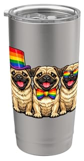 Mops-Reihe Pride Month Hunde Regenbogen-Fahne LGBTQ+ Doppelwandiger Edelstahl-Thermobecher