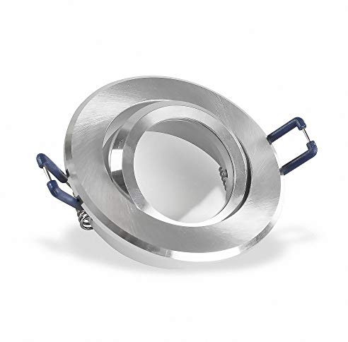 Mextronic Deckeneinbauring-GU10: Deckeneinbaurahmen schwenkbar rund Alu gebürstet 5227 Ø 70mm aus Aluminium für GU10 MR16 GU5,3 G4 LED Spot, LED Spot, normale Halogen