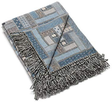 WoolMe Merino Wolldecke Grau Blau 130x180 cm Marta - luxuriöser Geschenkbox - Kuscheldecke flauschig aus Merino Wolle - Plaid Decke perfekt als Sofa Überwurfdecke, Sofadecke, Wohndecke, Couchdecke