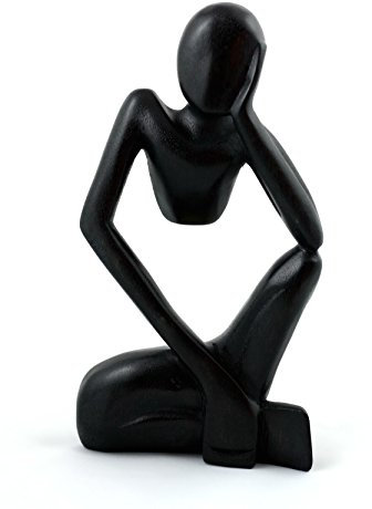 G6 COLLECTION 12 Abstract Sculpture Statue Wooden Handmade Handcrafted Art Thinking Man Home Decor (Black)