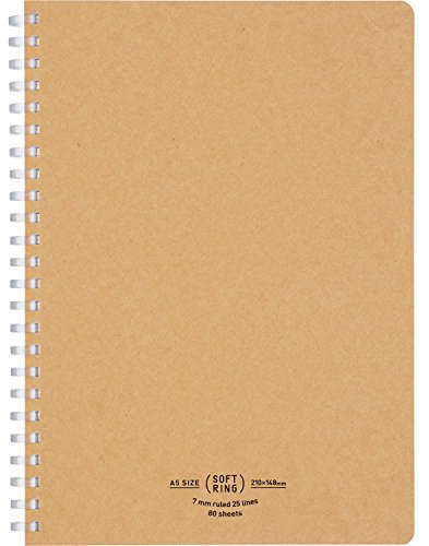 Kokuyo S-SV638A-S Soft Ring Notizbücher, natur, 80 Blatt, A5, A-liniert, braun, beige