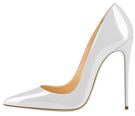 EDEFS Escarpins Femme Talon Haut 12 cm Blanc Vernis Bout Pointu Chaussures Sexy Élégantes Soirée Mariage Mode EU44