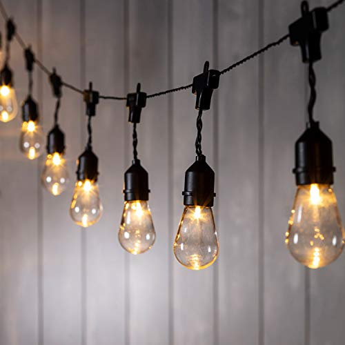 Lights4fun 15 Warm White LED Clear Cap Festoon String Lights Black Cable Battery Operated Indoor Outdoor Use Fully Waterproof 4.2m