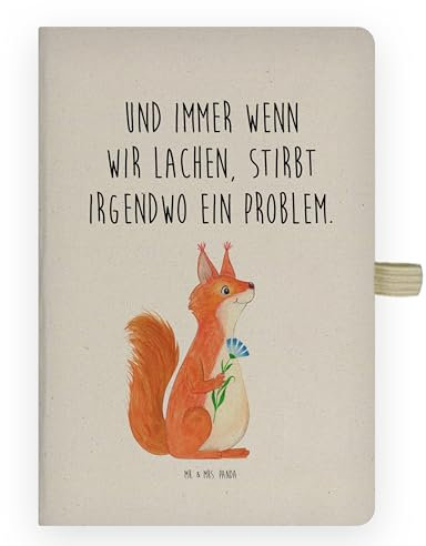 Mr. & Mrs. Panda DIN A6 Baumwoll Notizbuch Eichhörnchen Blume - Geschenk, süße Tiermotive, Tiere, Notizblock, Kladde, glücklich Spruch, Eintragebuch, gute Laune, Skizzenbuch, Motivation Sprüche