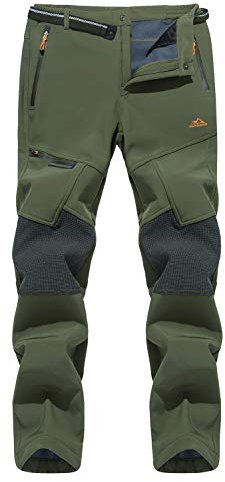 MAGCOMSEN Men's Waterproof Trousers Warm Fleece Lined Winter Pants Outdoor Thermal Softshell Trousers Army Green, 2XL