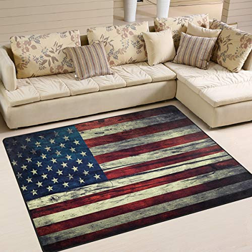 Mnsruu Teppich mit großer Fläche, 203 x 147 cm, Vintage USA-Flagge auf Holzbohlen-Bodenmatte, modernes Wohn- und Schlafzimmer, weicher Teppich