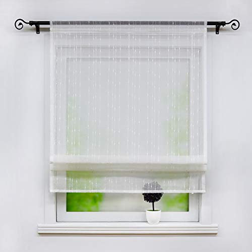 Joyswahl Raffrollo transparentes Unifarbiges Bändchenrollo mit Längsstreifen »Theodora« Schals mit Tunnelzug Fenster Vorhänge BxH 100x140cm Weiß 1er Pack