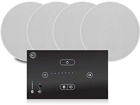 Systemline E50 Recessed Bluetooth Speakers Kit with 4 Qi65C Ceiling Speakers, Bluetooth Wall Amplifier, Home Ceiling Speaker System, Ideal Kitchen Audio Setup