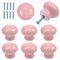 8 Pack Pink Ceramic Cupboard Handles and Knobs, 35mm Round, Furniture Pull Handles with Screws for Drawer, Wardrobes, Interior Doors, Kitchen, Living Room
