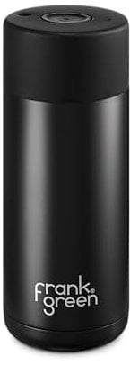 frank green Insulated Travel Mug for Cold Or Hot Drinks - 475ml/16oz Reusable Coffee Cup with Push-Button Lid, Ceramic Lined, Triple Wall Vacuum - Midnight Black by frank green