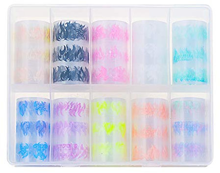 10 Roll/Box Nail Art Decoration Slider Starry Papers Yellow Blue Fire Flame Nail Sticker Luminous Nail Foil Set